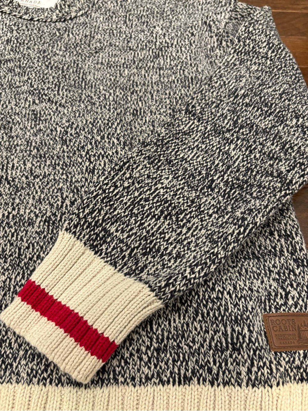Roots Canada Cabin Collection Marled Knit Crewneck Sweater Stripe Women’s Large - Picture 6 of 12
